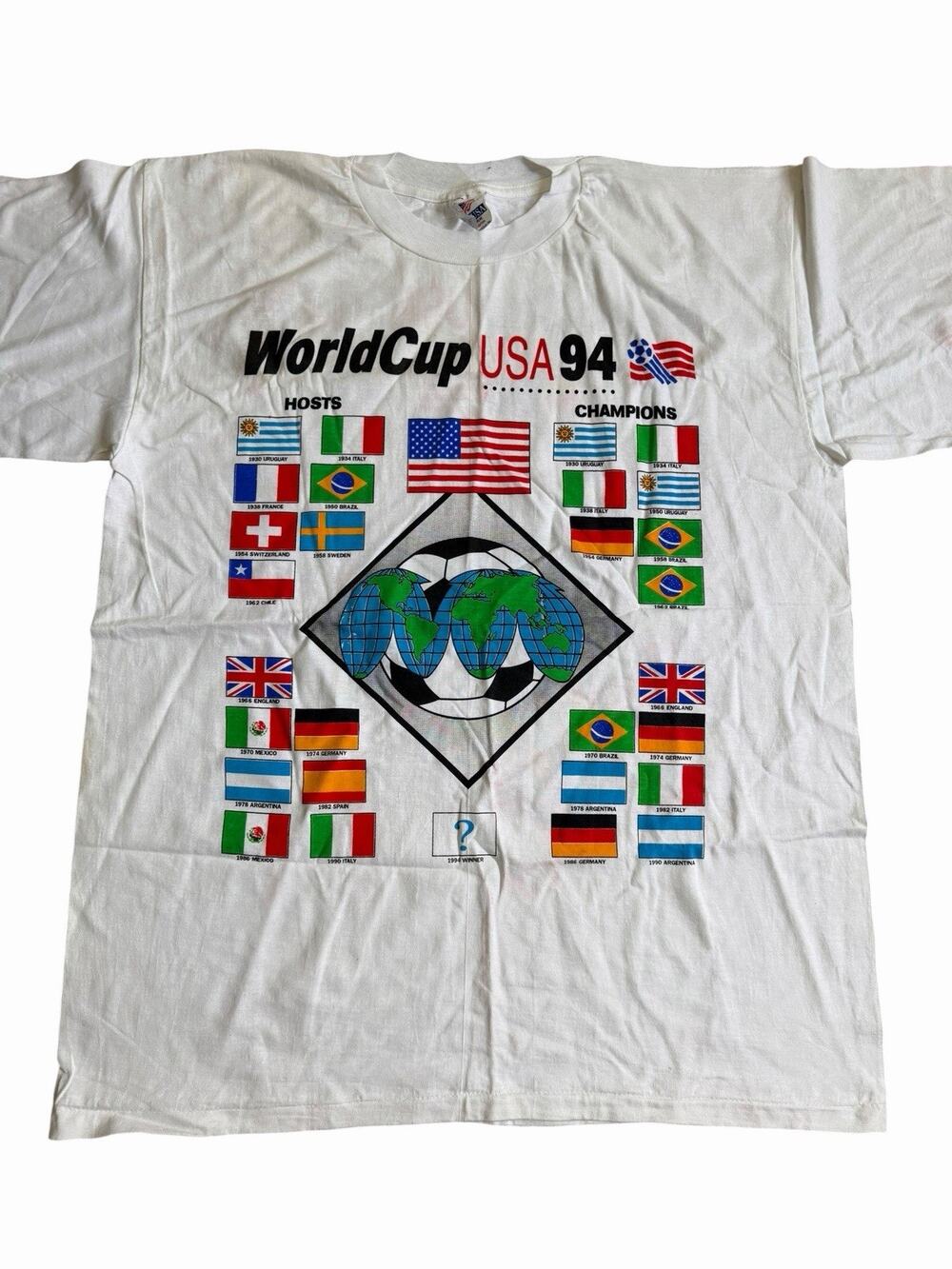 Vintage 1994 World Cup USA 94 Soccer T-Shirt XL Flags All Over Print 90s NOS